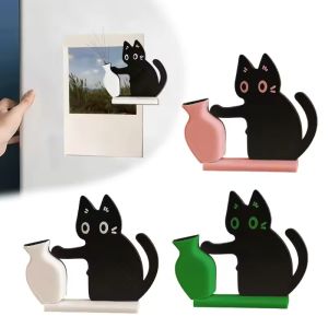 4Pcs Cute Cat Fridge Creative Floral Display Sticker Whiskers Collection Ornaments Vase Decor Refrigerator Ornament