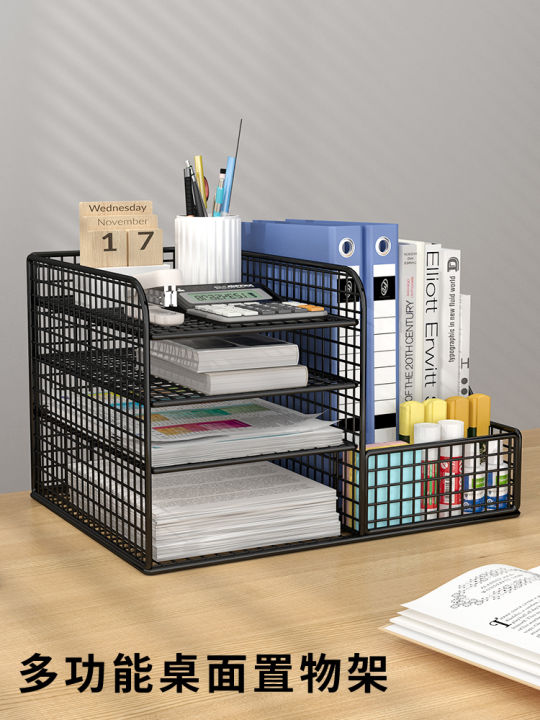 Desktop File Shelf Office Desk Multi-Layer Organization Rack Home Floor ...