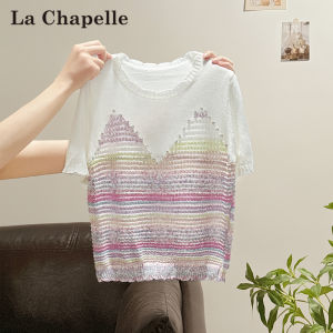 La Chapelle | Beaded Faux Two-Piece Icy Silk T-shirt