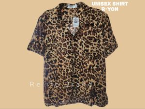 เสื้อฮาวายลายเสือวินเทจน้ำตาล ผ้าสปันเรย่อน ใส่ได้ทั้ง ช ญ เนื้อนิ่ม พร้อมส่ง