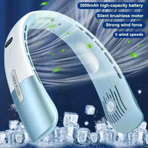 New TEC Ice Porcelain Neck Fan 4000mAh USB Portable Hanging Neck Fan LED Digital Display Mini Silent Neck Fan