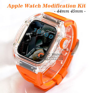 อัพเกรดโปร่งใสการปรับเปลี่ยนชุดสำหรับ Apple Watch Band 44-46มม. Series 8, 7, 6, 5 SE สร้อยข้อมือยางสายคล้องคอ Mod DIY ชุดชูด