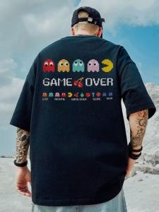 Áo Thun Nam Tay Ngắn Dáng Rộng Mùa Hè 2023 Phong Cách Mỹ Dáng Lớn in Họa Tiết Hoạt Hình Thường Ngày Không Cần Ủi