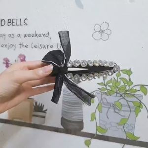 Kẹp tóc nơ hoa đính đá cặp tóc nhựa hoa gắn đá phối nơ