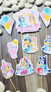 Bluey Bingo Cake Topper Birthday Cupcake Pudding Tumpeng Hampers Hiasan Dekorasi Kue Ulang Tahun Anak Kids 1 set