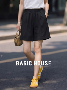 Basic House | Black Slit Straight Culottes Slimming High-Waisted Pants