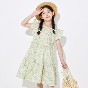 Cotton Summer Dress for Girls Lightweight Floral Print Princess Skirt Baby Summer Outfit Ballet Bear Brand Childrens Clothing