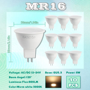 GATETOP | 10PCS LED Low Voltage Ceiling Spotlight AC DC 12V Square Round Light Kit 8W MR16 Adjustable White Black Gu5.3 Lamp Holder