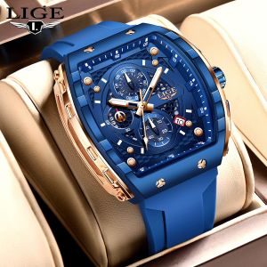 LIGE 2024 Square Quartz Watch Men Original Creative Design Luminous Waterproof Calendar Chronograph Watch