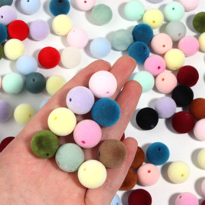 10Pcs 16mm Velvet Fabric Acrylic Beads Colored Loose Spacer Round Beads For Jewelry Making DIY Charm Bracelet Necklace Wholesale