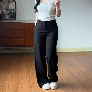 Slim Fit For Pear Shaped Body Black High Waisted Wide Leg Suit Pants