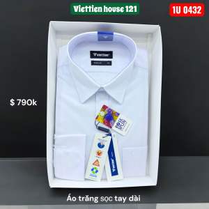 Áo sơ mi nam Việt Tiến trắng sọc chìm tay dài vải hoa Hồng mịn mát