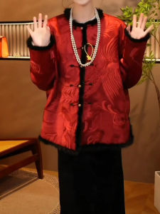 Thickened Embroidered Workwear Jacket Loose Fit round Neck Button up Top for Winter Versatile Chinese Style Retro Personality