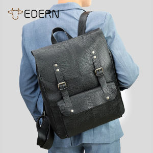 EDERN Fashion Genuine Leather Backpack for Men Large Capacity Business Travel Backpack Waterproof Cowhide Schoolbag 15.6-inch Laptop Bag