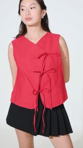NAKD FASHION LYRICA BASIC COTTON LINEN SELF TIE SIDE RIBBON SLEEVELESS SUMMER CASUAL VEST TOP 6050