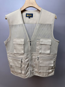 Outdoor Casual Fishing Mountain Climbing Vest Mens Summer Leisure Multi-Pocket Workwear Jacket V-Neck Zipper Pocket Design
