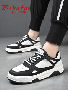 Mens Thick Bottom Casual Sports Shoes Soft Leather Comfortable Breathable Fashionable Board Shoes round Toe Rubber Outsole