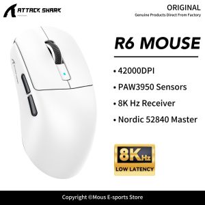 ATTACK SHARK | R6 ATTACK SHARK Bluetooth Gaming Mouse PAW3950 Sensors 42000DPI Nordic 52840 Master and 8000Hz for Wireless Mouse
