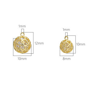 1pc 14K Gold Plated Brass Hollow Ball With Zircon Charm Heart Pendant For DIY Earring Necklace Jewelry Making