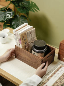Retro Wooden Teapot Storage Box Multi-size Solid Wooden Desktop Organizer for Home and Bedroom Hotel Tabletop Tea Ceremony Six Gentlemen Storage Canister
