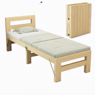 Extendable Wide Foldable Solid Wood Bed Simple Style Bedroom Furniture Single Person Use No Storage Space Customization
