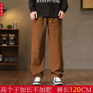 กางเกงลำลองชายผ้าฝ้ายแท้สีเข้ม กางเกงขายาวเอวกลาง กางเกงขายาวทรงหลวม ทรงหลวม แฟชั่นฤดูร้อน กางเกงขายาวสไตล์ยุโรป