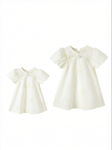 Purcotton | Embroidered Woven Short Sleeve Dress for Girls Autumn