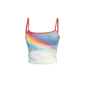 Áo Ba Lỗ Không Tay Ngắn in Họa Tiết Cầu Vồng Ôm Vừa Vặn L012TP Dành Cho Nữ Mùa Hè 2024 Áo Ba Lỗ Hở Eo Gợi Cảm