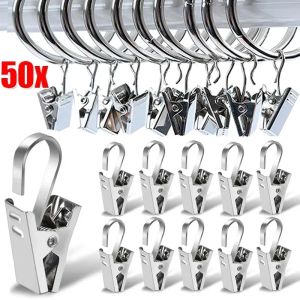 50Pcs Metal Hook Curtain Clips Window Curtain Hooks Multipurpose Shower Curtain Photo Clip Home Curtain Accessories