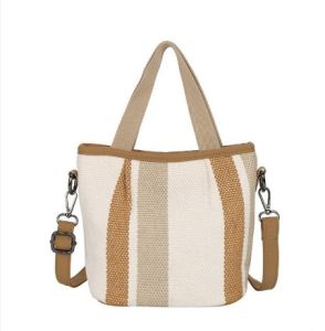 Mini Striped Canvas Bag New Arrival Korean Style Bobu Zipper Closure Shoulder Bag for Youth Casual Use Soft Leather