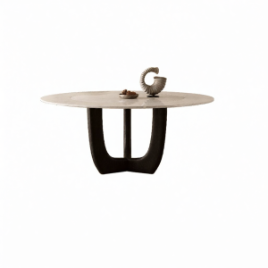 New Luxury Walnut Marble Dining Table with Turntable