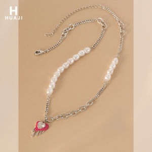 สร้อยคอหัวใจไข่มุกแบบตัดเย็บด้วยกระดาษสุดเก๋ไก๋สไตล์ฮิปฮอปสำหรับผู้หญิง สร้อยคอโซ่กระดูกไหปลาร้าดีไซน์เฉพาะตัว