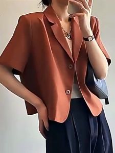 FASHLOVER Korean Style Women Casual Loose Short Sleeve Blazer Fashion Plain Cardigan