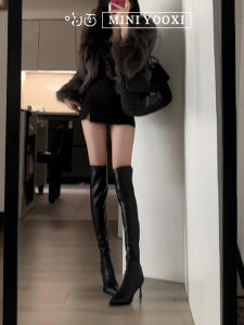 Knee-high Pointed Toe Boots Womens New 2025 High Elasticity Black Smooth Leather Boots Winter Warm Fashion Thin Boots