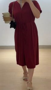 4337 kazuha vee strap knit midi dress bumil friendly dress natal bigsize oversize dress