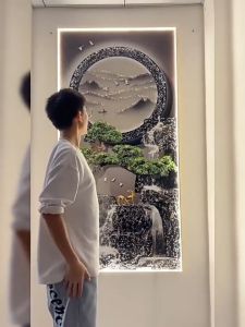 Tranh Đính Đá Pha Lê Đèn LED Phong cảnh thác nước 9D UV Decor Phòng Khách Cầu Thang Phòng Ngủ