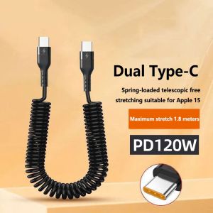 PD 120W Type C To Type C Cable 5A Fast Charge USB C Spring Car Charger Cable For iPhone 15 Series Xiaomi 12 Samsung S23 Macbook