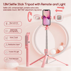 Selfie Stick Tripod 360°/180°Rotating Selfie Stick with Wireless Bluetooth Remote Selfie Stick Retractable Selfie Stick Multifunctional Phone Holder Beauty Fill Light Live Tripod for Outdoor&Indoor Live Video Recording Live