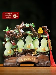 JUSHANYUAN | Prosperity Brings Wealth Five Blessings Crystal Jade Gourd Ornament