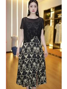 MAIMEI | Váy voan thanh lịch mùa hè cho phụ nữ trung niên Váy hai mảnh bằng vải voan cao cấp Váy chữ A cạp cao không đối xứng