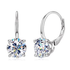 IOGOU Solitaire 6.5mm/8mm Round Moissanite Earrings 925 Sterling Silver Engagement Birthday Hoop Earring Women Fine Jewelry Gift