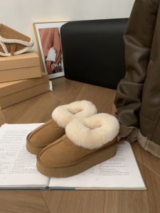 รองเท้าบูทหิมะหนาพื้นยางทรงบล็อกสำหรับผู้หญิง ฤดูใบไม้ร่วง/ฤดูหนาว รองเท้าบูทสั้นขนสัตว์หนา รองเท้าบูทหิมะแบบลำลอง