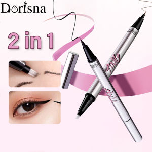 Dorisna 2 in 1 Eyeliner Quick Dry Black Brown Liquid Eyeliner Pen with Makeup Eraser Ultra-thin Lower Eyelash Simulation Makeup Beginner Friendly