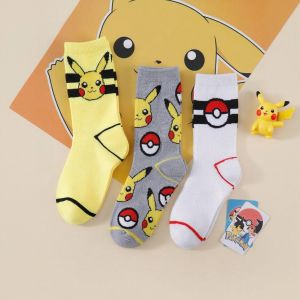 Bandai | 3 Pairs Japanese Cartoon Poké Mon Womens Anime Elf Trendy Socks Fun and Cute Poké Mon Pikachu Medium Socks