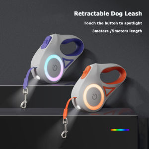 สายจูงสุนัขแบบยืดหดได้ไฟ LED 3M/5ม. สายจูงแบบพันกันและสายรั้งสำหรับจูงเด็กกลางคืน (สีส้ม/สีเขียว/สีม่วง) สำหรับสุนัขขนาดใหญ่สายจูงสุนัขแบบแฮนด์ฟรี
