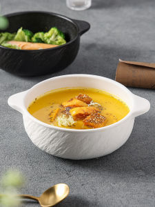 จานก๋วยเตี๋ยวญี่ปุ่นแบบมีหูสองข้างขนาดใหญ่ จานก๋วยเตี๋ยวแบบญี่ปุ่นใหม่สำหรับใช้ในบ้าน จานผลไม้ขนาดใหญ่พร้อมความรู้สึกระดับไฮเอนด์