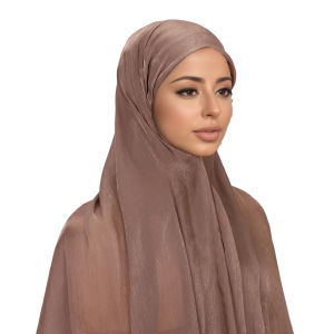 Jifang Shimmer Plain Silk Feeling Crinkled Island Fabric Muslim Hijab Instant Easy to Use Shawl+Inner Patchwork Hijabs Set PW66