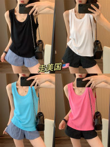 เสื้อกั๊กถักแขนกว้างคอวีไซส์ใหญ่สำหรับผู้หญิง เสื้อชั้นในแบบพื้นฐานสำหรับฤดูใบไม้ผลิ 2024 in BLUE