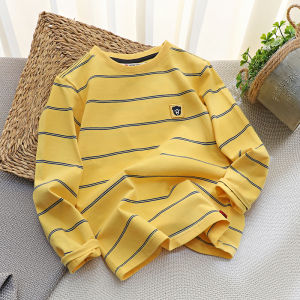 Childrens Long Sleeve round Neck T-Shirt Striped Base Layer Shirt Trendy Spring Autumn Wear for Boys in Middle And Large Sizes