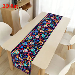 Sugar Skull Table Runner Floral Print Mexican Day of the Dead Fiesta Halloween Cabinet Altar Indoor Party Holiday Home Decor